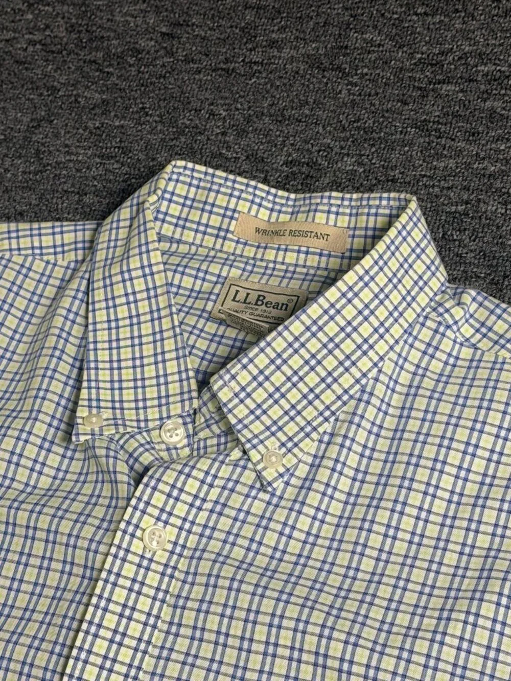 L.L. Bean Men’s Plaid Button-Down Shirt in White, Blue, and Light Green